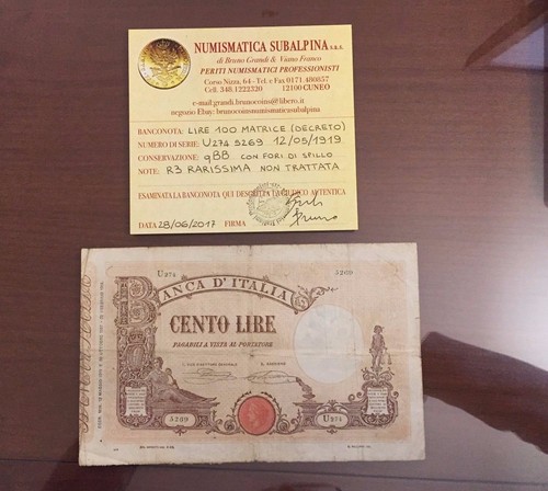Banconota lire 100 matrice - lire,