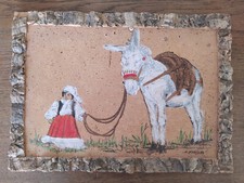 QUADRO SARDO CON CORNICE TUTTO SUGHERO RAFF. BIMBA CON ASINO S. MAROGNA VINTAGE