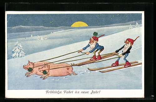 Cartolina nani sugli sci - cartolina,