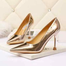 Decolte scarpe donna oro lucido tacco 10 cm pelle sintetica CZ430
