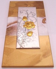 QUADRO ARGENTO cm40x16 FIORI ROSE LEGNO cm50x26 FIORE ROSA QUADRI MADE IN ITALY