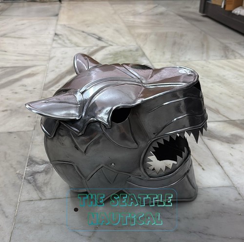 Handcrafted metal wolf helmet - metal,