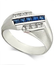 Riscaldato Zaffiro Blu Gemma Con 925 Anello Argento Sterling per Uomo AJ250