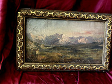 LE MONTAGNE INNEVATE BELLISSIMO OLIO SU TELA APPLICATA SU TAVOLA DEL XIX SECOLO