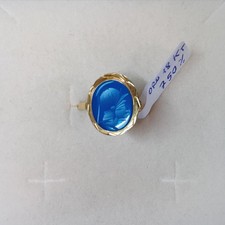 Anello vintage stile "corniola con guerriero" in Oro 18 Kt 750% e vera agata blu