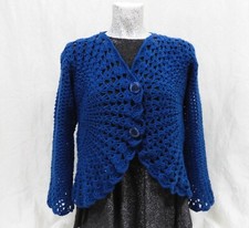 GIACCHINA EFFETTO PIZZO BLUETTE  FATTO A MANO PURA LANA  CON BOTTONI  MIS 42 /44