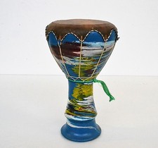 PICCOLO TAMBURO ETNICO IN COTTO DIPINTO E PELLE