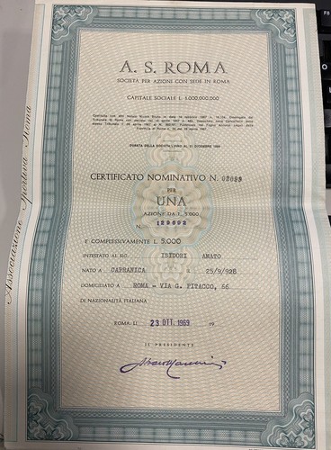 Certificato azionario roma - azionario, as