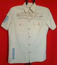 CAMICIA ABITO UOMO ITALIA AUTENTICA TRUSSARDI LOGO POP ART CREMA COTONE TAGLIA L