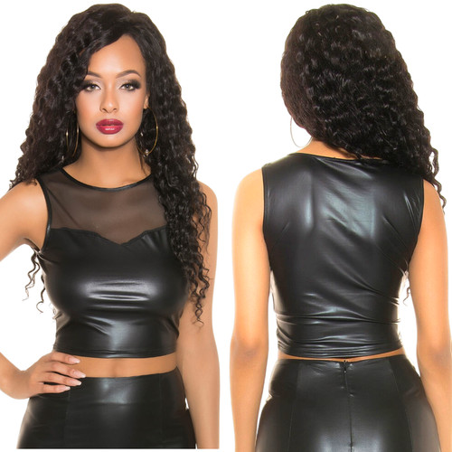Crop top wetlook nero donna - top,