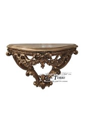 Console mensola da parete foglia oro anticato con fiocco silik barocco Luigi XV 