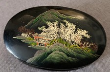 COFANETTO IN LACCA DIPINTA PAESAGGIO ORIENTALE - VINTAGE DA COLLEZIONE 10X7 CM