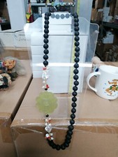 Collana Pietra Lavica, perle, corallo E Giada cm 40