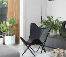 Mano Nero pelle Retrò Farfalla Sedia Metallo Industriale Sedia Casa Decorazione