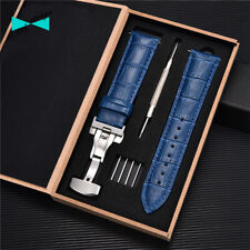 Cinturino orologio in pelle coccodrillo fibbia deployante blu da 18 20 22 24 mm