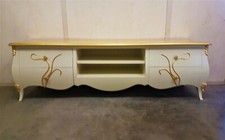 Mobile porta tv bombato barocco avorio con particolari foglia oro legno massello