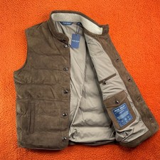 Gilet imbottito uomo PETER MILLAR Cordova scamosciato lana agnello cashmere marrone $1495