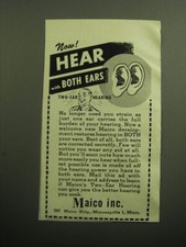 Pubblicità per apparecchi acustici Maico 1949 - Ora! Ascolta con entrambe le orecchie