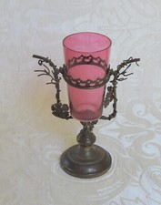 Antico calice o vaso in bronzo e vetro mirtillo francese 19C Vaso Bicchiere Bronzo