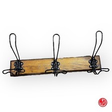 Appendi abiti in legno con 3 ganci in ferro 