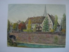 ::VEDUTA DI ULM GESSO AD OLIO FIRMATO CHIESA BATTISTA CENTRO STORICO EREDITÀ RARO 