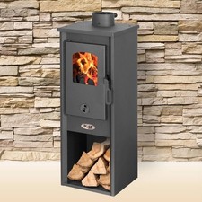 Stufa A Legna Berna 5,3/7,00 kW In Acciaio Blist Lux S Antracite Con Portalegna