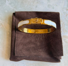 Bracciale Hermes mini Clic H Clac bianco white Gold Oro Hardware Taglia PM 17cm