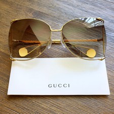 Gucci GG0252S 003 63mm occhiali da sole farfalla lenti oro/marrone con custodia in velluto