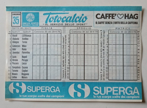 8385 schedina totocalcio - schedina,