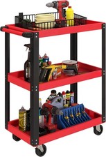 Carrello Porta Attrezzi a 3 Ripiani in Metallo e PP Rosso e Nero