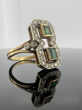 18K Yellow Gold Ring – 1.24 tcw Natural Emeralds e  Diamonds | Antique Style