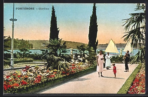 Cartolina portorose giardino - cartolina, portorose,