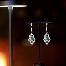 Orecchini a Perno Argentato Art Deco Pizzo Strass Verde Great Gatsby QD1