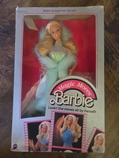 Vintage 1985 MAGIC MOVE BARBIE superstar abito blu e cappotto pelliccia Mattel nuovo con scatola