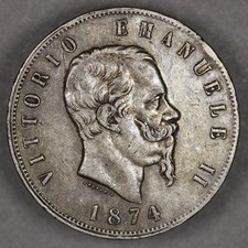 Italia 1874 argento 5 lire