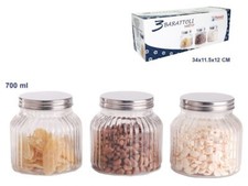 Set 3 Tris Barattoli Vetro Coperchio Alluminio Contenitori Biscotti 700ml dfh
