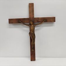 ANTICO CROCIFISSO IN BRONZO D'ORATO CRISTO SU CROCE DILEGNO anni '40/50 DEL 900