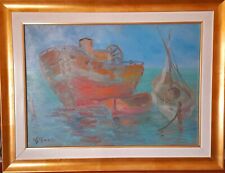 dipinto olio su tela  35x50 cm. Guido Guidi (Livorno 1901-1998) Barche 