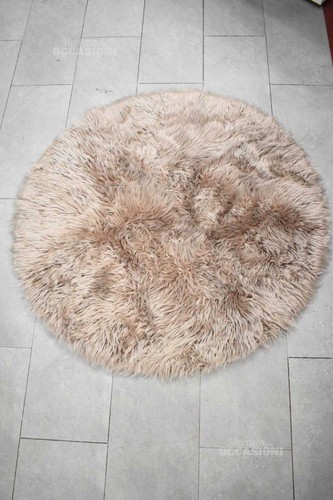 Tappeto rotondo peloso beige - beige, d