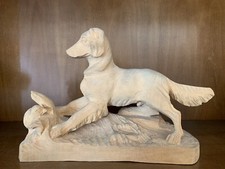 SCULTURA CANE DA CACCIA SCOLPITA A MANO IN LEGNO NATURALE