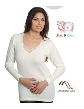 Maglia Intima Donna INVERNALE Lana e Cotone Maglietta Manica Lunga Pizzo Termica