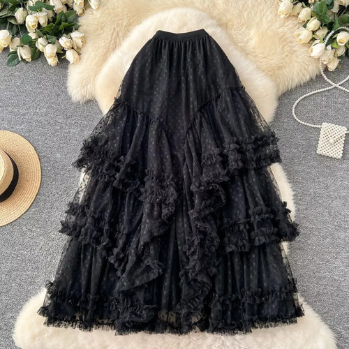 Gonna lunga tulle nero volant - gonna,