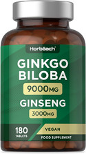Integratore Ginkgo Biloba 9000Mg E Radice Di Ginseng Coreano 3000Mg 180cpr Vegan