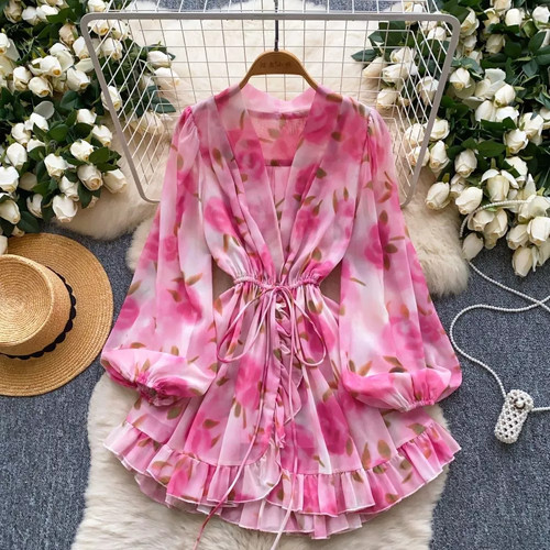 Vestito corto rosa - corto, con