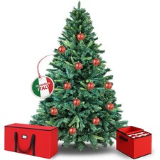 ALBERO DI NATALE REALISTICO NATURALE FOLTO 150-180-210-240cm CON SACCA E PALLINE