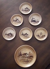 Sottobicchieri + Sottobottiglia  incisi sul legno vintage anni '70