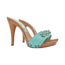 Zoccoli con pietre gioiello in pelle turchese | tacco 12 - Made in Italy - M7167