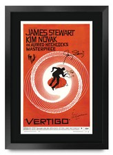Vertigo A3 Framed James Stewart Printed Poster Signed Picture for Movie Fans