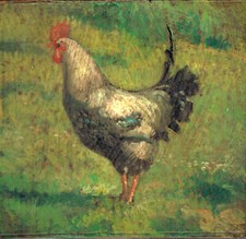 Oil painting on tablet rooster