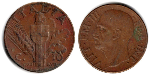 Italia centesimi 1939 - italia, 10